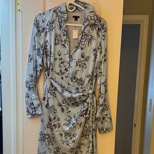 Ann Taylor Blue and Black Floral Wrap Dress
